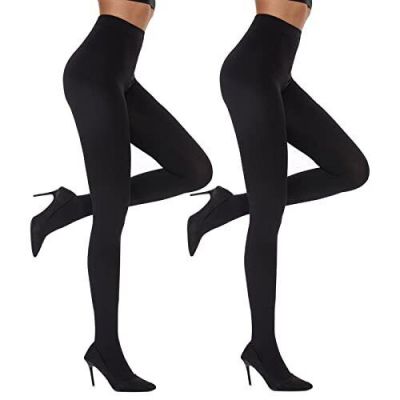 2 Pack Women's Fleece Lined Tights Winter Warm 100 Den Opaque X-Large Black